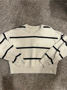 lululemon athletica Cream Crewneck Sweater with Black Stripes